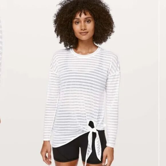 Lululemon Tie Your Practice Long Sleeve *Stripe White - Picture 1 of 6
